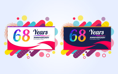 68 years pop anniversary modern design elements, colorful edition, celebration template design, pop celebration template design, white and black background