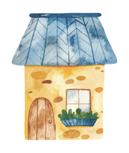 Watercolor Cute Cartoon House. Great For Baby Shower, Birthday, Invitations, Invitation Cards, Blogs, Summer Projects, Nurseries, Cards.