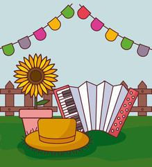 Canvas Print - festa junina card with accordion and sunflower