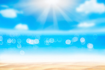 Sticker - Blur tropical beach with bokeh sun light wave abstract background.