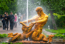 Samson And Leo Fountain Andother Fountains In Petergof. Saint Petersburge, Russia