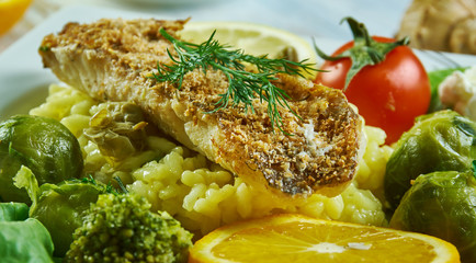 Canvas Print - Crispy snapper with salsa verde risotto