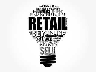 Wall Mural - Retail light bulb word cloud collage, business concept background