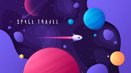 Wall Mural - vector illustration on the topic of outer space, interstellar travels, universe and distant galaxies