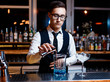 © Ilnur - The bartender prepares a cool blue lagoon cocktail. Barman at work