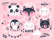 © yana2607 - Vector set with cute cartoon animals - bear, panda, bunny, penguin, cat, fox.