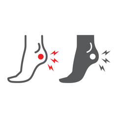 Wall Mural - heel pain line and glyph icon, body and painful, foot ache sign, vector graphics, a linear pattern o