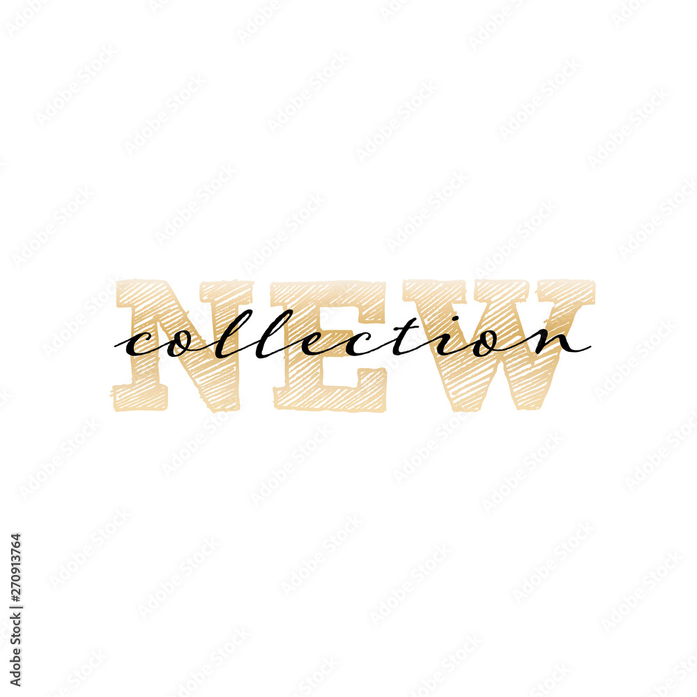 New collection gold text on white background with modern brush ...