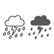 © amin268 - Thunderstorm with rain line and glyph icon, weather and forecast, thunder sign, vector graphics, a linear pattern on a white background.
