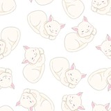 Fototapeta Pokój dzieciecy - Cute Cats Pet Seamless Icons, Pattern And Background