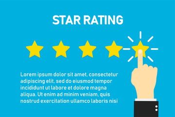 Wall Mural - star rating hand finger on star. feedback illustration. positive symbol.