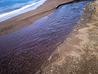 Natural Beach Environment Fresh River Beach Water Flow At The Village, North Bali, Indonesia