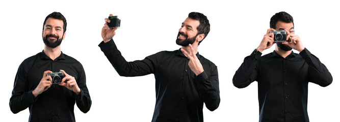 Wall Mural - Set of Handsome man with beard making a selfie