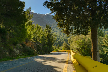 Hymettus (Ymittos) mountain road with yellow barriers