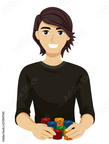 Teen Boy Chips Fundraising Casino Illustration