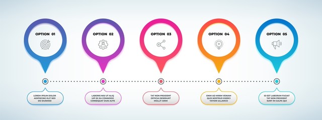 Poster - Realistic step infographic. 3D option flow chart, timeline graph template, business presentation banner. Vector 3D circle information elements infographic
