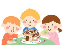Kids Decorate Ginger Bread House Illustration