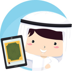 Poster - Kid Boy Qatari Tablet Quran Illustration