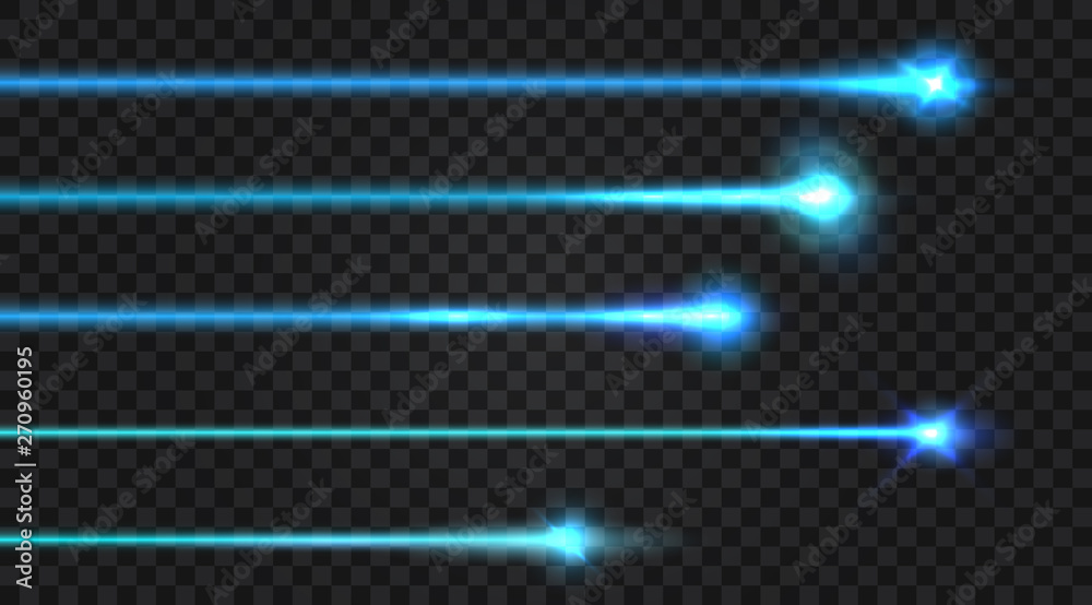 Set of realistic laser beams on transparent background. Vector ...