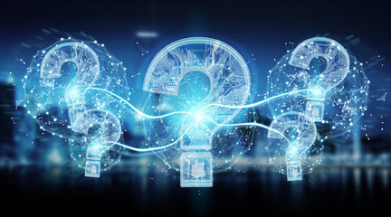 Fototapete - Blue digital question marks background 3D rendering