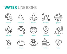 Set Of Water Icons ,such As  Water Drop, Treatment, Sewage, Recycle, Fresh, Save