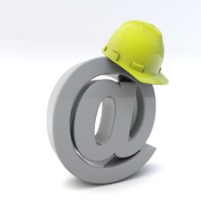 3D illustration of mail symbol  wearing a hard helmet