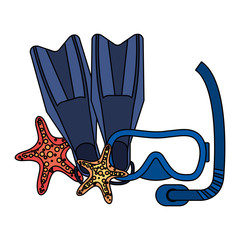 Sticker - diving snorkel mask and fins with starfish