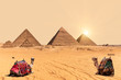 The Pyramids and camels in Giza desert, Egypt