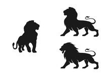 Lion Silhouette Set. Isolated Vector Image Of African Carnivore