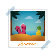 Sticker - photo snapshot with summer beach seascape scene