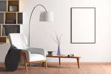 Blank Poster Mock Up With Black Frame On The Wall In Living Room Interior
