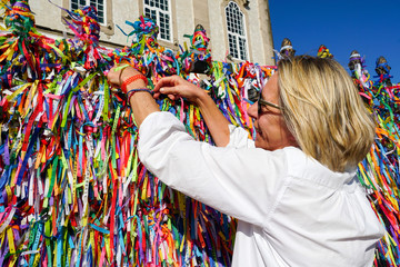 Igreja de Nosso Senhor do Bonfim, a catholic church located in Salvador, Bahia in Brazil. Famous touristic place where people make wishes while tie the ribbons in front of the church