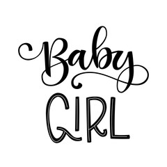 Wall Mural - Baby girl logo quote. Baby shower hand drawn grotesque lettering, calligraphy phrase. Simple vector text for cards, invintations, prints, posters, stikers.  Landscape design. 