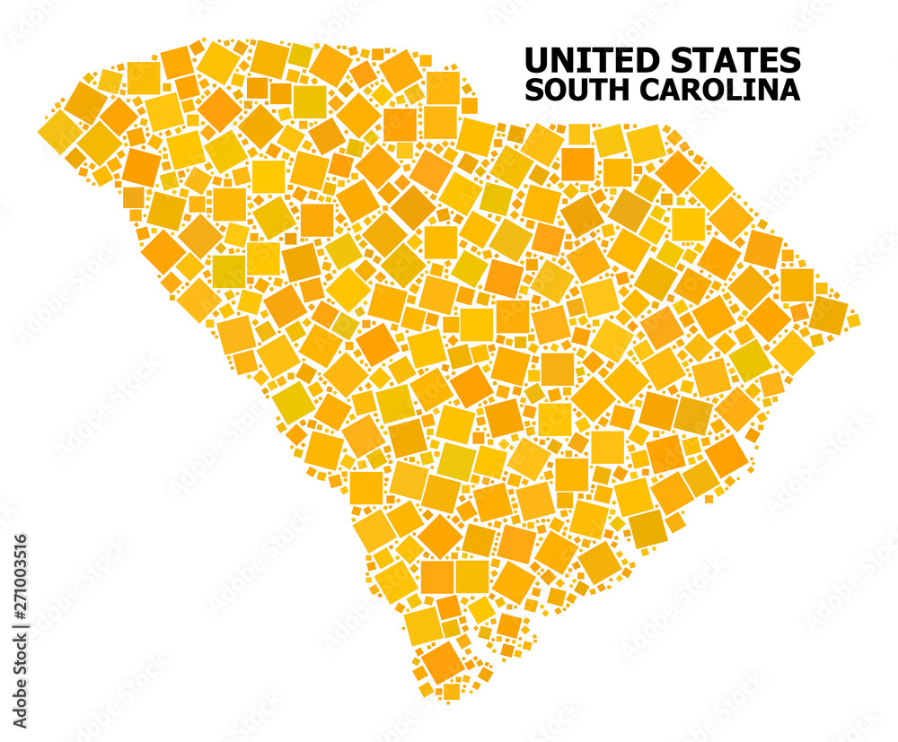 Golden Rotated Square Mosaic Map of South Carolina State Stock Vector ...