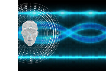 Poster - Future of Artificial Intelligence (AI), Human face with AI text made by digital circuit on blue background for web banner design.