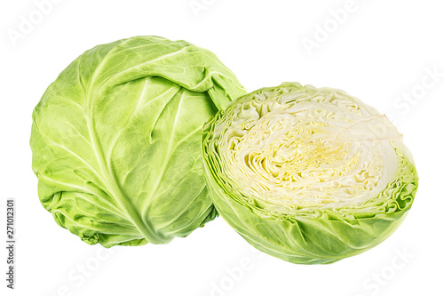 Green cabbage isolated on white background Poster Mural XXL