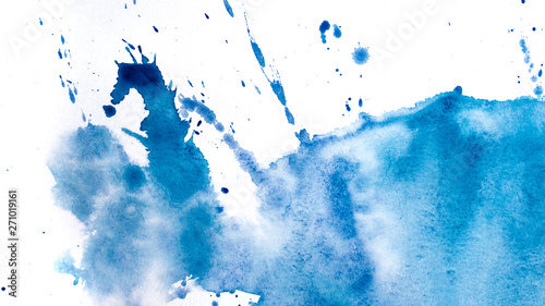 Abstract Watercolor Painting Textured Background Drips Of Blue