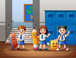 Poster - Cartoon of Happy students at the school