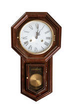 Vintage Wall Clock Isolated On White With Clipping Path For Object.