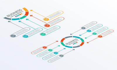 Poster - isometric infographic elements with steps, options or levels. timeline info graphic layout. business