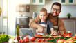 © JenkoAtaman - happy family father with son preparing vegetable salad .