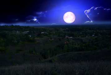 Wall Mural - full moon over the hills