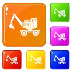 Poster - Excavator icons set collection vector 6 color isolated on white background