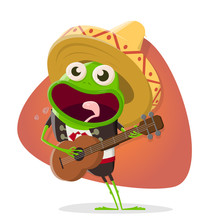 Funny Cartoon Frog As Mexican Mariachi