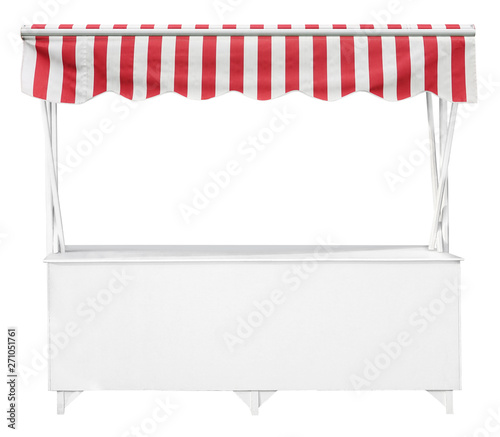 Fotomural Wooden market stand stall with red white striped awning