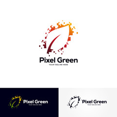 Poster - pixel green logo designs template, creative technology logo symbol