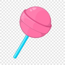 Round Pink Lollipop Icon. Cartoon Illustration Of Round Pink Lollipop Vector Icon For Web Design