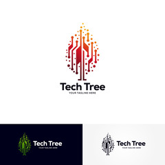 Poster - tech tree logo designs template, creative technology logo symbol
