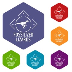 Wall Mural - Fossilized lizard icons vector colorful hexahedron set collection isolated on white 