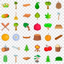 Forest Icons Set. Cartoon Style Of 36 Forest Vector Icons For Web For Any Design
